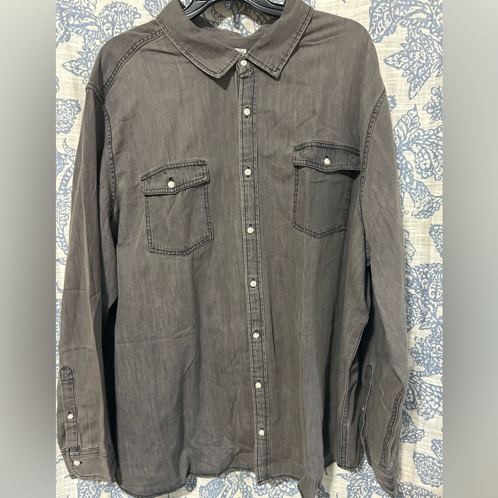 Goodfellow & Co Long Sleeve Denim Button Down Shirt | 5XL - Gray